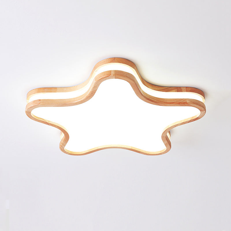 Wood and Acrylic Moon Cloud Star Shaped Flush Mount Ceiling Light